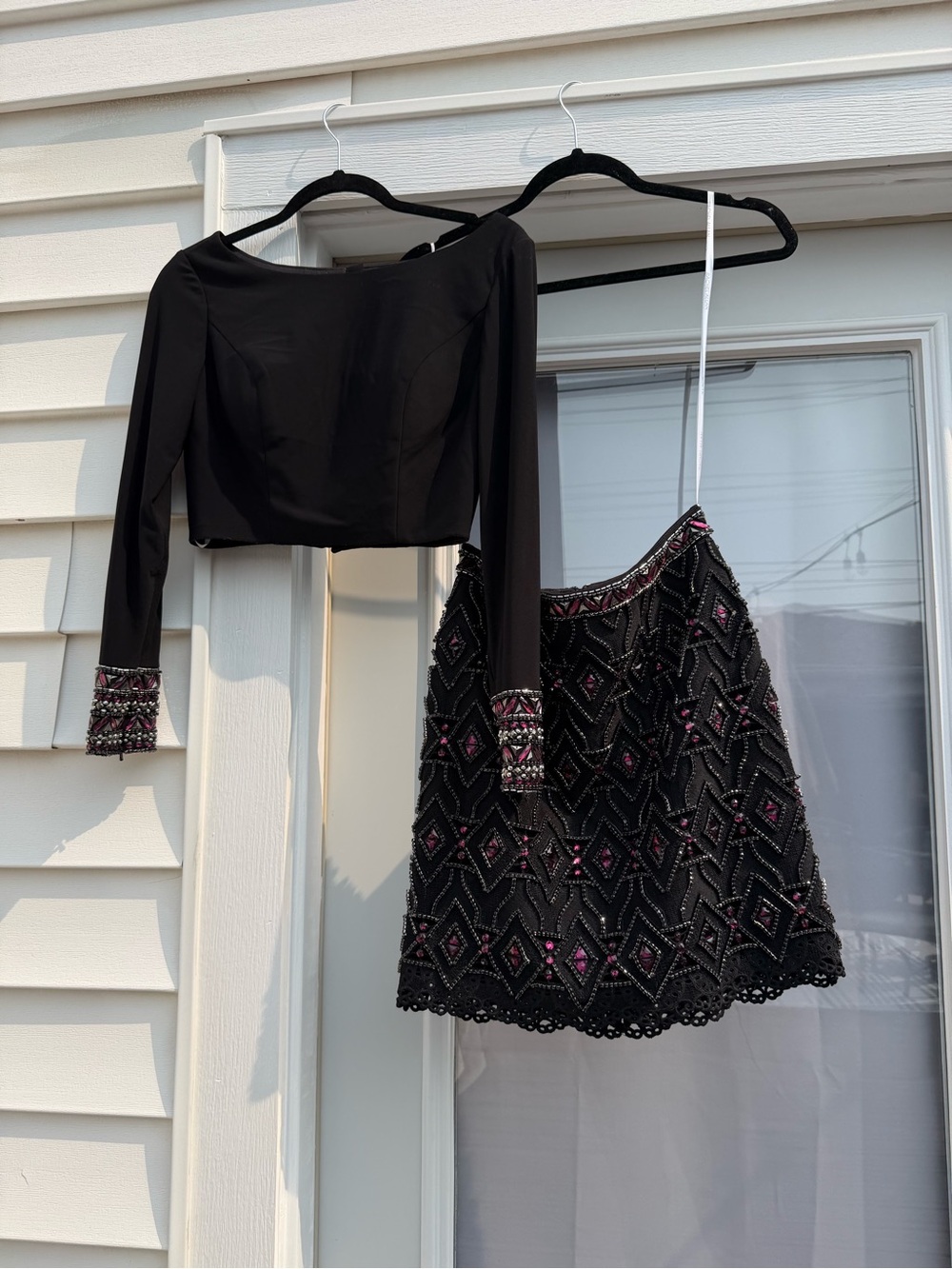 Rachel Allan Black Mini Skirt with Pink Beading